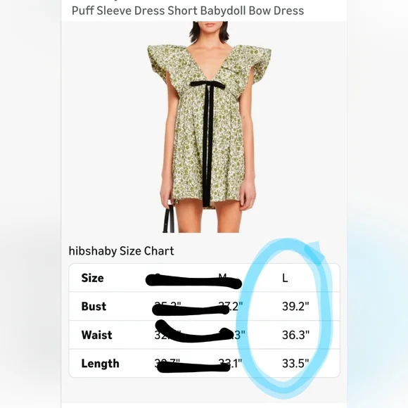 Green Floral Patterned Mini V Neck Puff Sleeve Babydoll Dress L - Picture 13 of 15